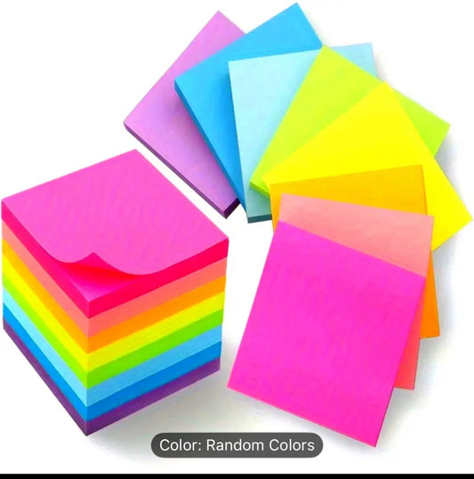 100 Sheets Self-Adhesive Sticky Notes Set - Vibrant Assorted Colors, Office and School Supplies