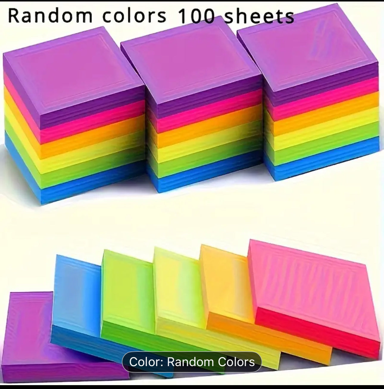100 Sheets Self-Adhesive Sticky Notes Set - Vibrant Assorted Colors, Office and School Supplies